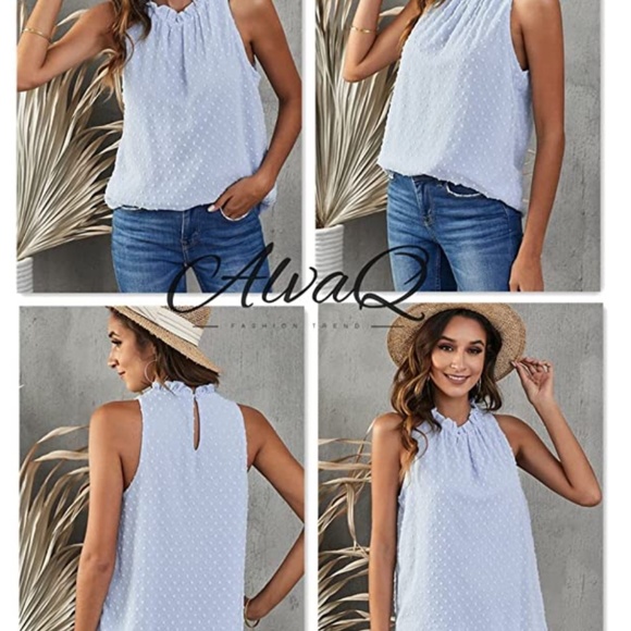 AlvaQ Women Summer Halter Chiffon Tank Tops Casual Sleeveless Shirts Blouses - Picture 3 of 3